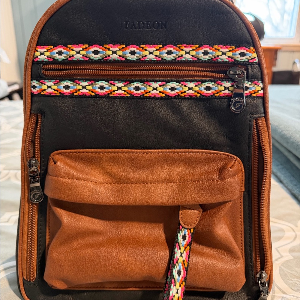 Black and Brown Women's Crossbody Bag with Colorful Accents